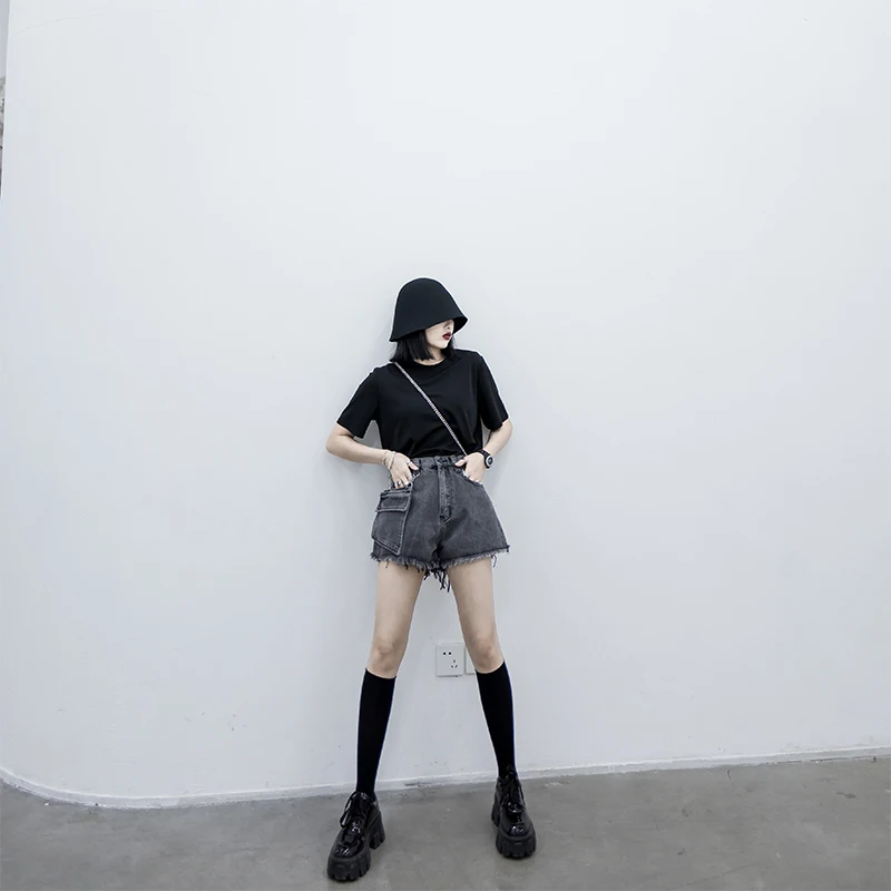 XUXI Women Denim Sexy Shorts Summer Cycling Raw High Waist Korean Short Feminino Jean Femme Streetwear 2020 Shorts Jeans FZ1899