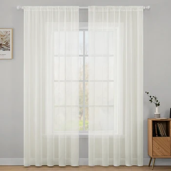

Modern Tulle Curtains for Living Room Soild Linen Sheer Curtains for Bedroom Voile Curtains Window Screening Treatments Drapes