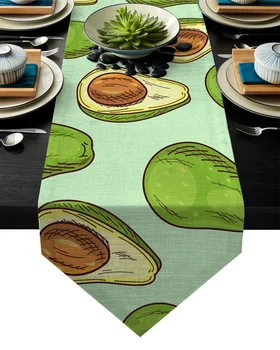 

Long Table Runner Avocado Green Fruit Linen Burlap Table Cloth Runner for Kitchen Wedding Holiday Parties Events Decoration