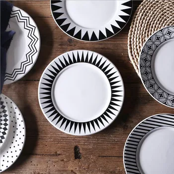 

8 Inch Creative Euro Geometric Design Ceramic Plate Porcelain Beef Dishes Dessert Dish Fruit Plate Cake Tray Food Dinnerware 1pc