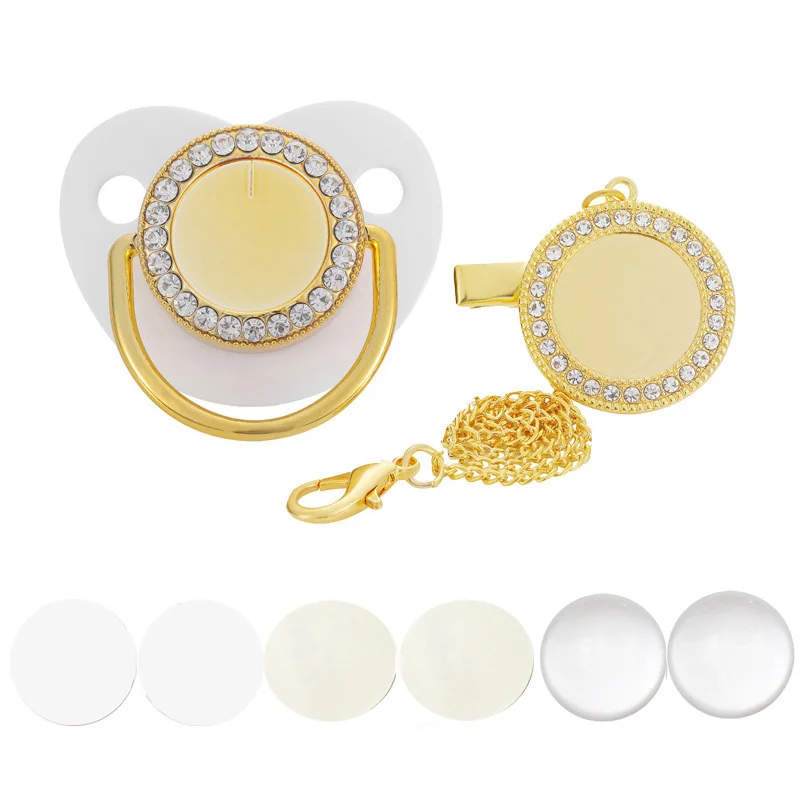 Baby Pacifier Blank Pacifier Newborn Babies Pacifiers with Rhinestone Clips 6 Colors Infant Photo Nipple