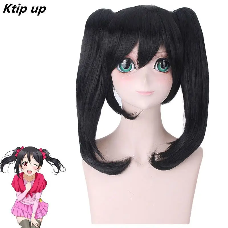 

Ktip Up Anime LoveLive! Love Live Nico Yazawa Niko Short Black Ponytail Heat Resistant Hair Cosplay Costume Wig