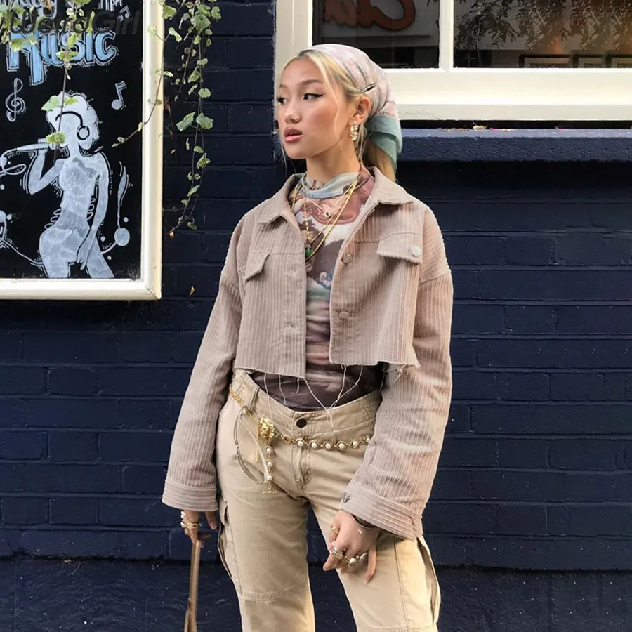 

weirdgirl women casual fashion short coat with buttons slim loose turn-down collar jacket streetwear lady 2020 autumn new outfit