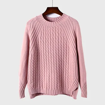 

Female fashion sweater knitting of new fund of 2017 autumn twist head set loose open fork joker sweater top female