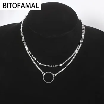 

Fashion Double-layer Bead Chain Hollow Circle Pendant Necklace for Women Simple Geometric Female Trendy Chokers Necklaces