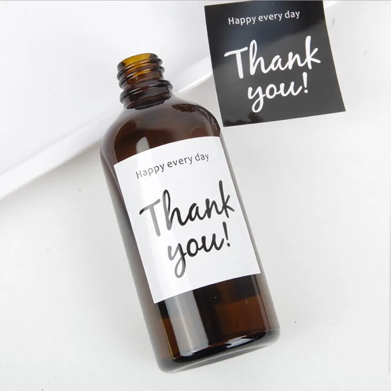 60pcs/pack Black/White thank you seal sticker moon cake food box decoration DIY Handmade decoration Pasted Opaque square