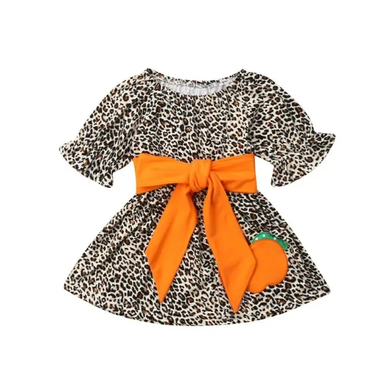 

Toddler Infant Kids Baby Girl Dresses Long Flare Sleeve Ruffles Leopard Halloween Princess Dress Clothes