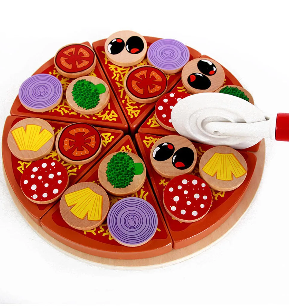 Пицца деревянные игрушки еда приготовление пищи моделирование посуда Дети кухня ролевые игры игрушка фрукты овощи посуда