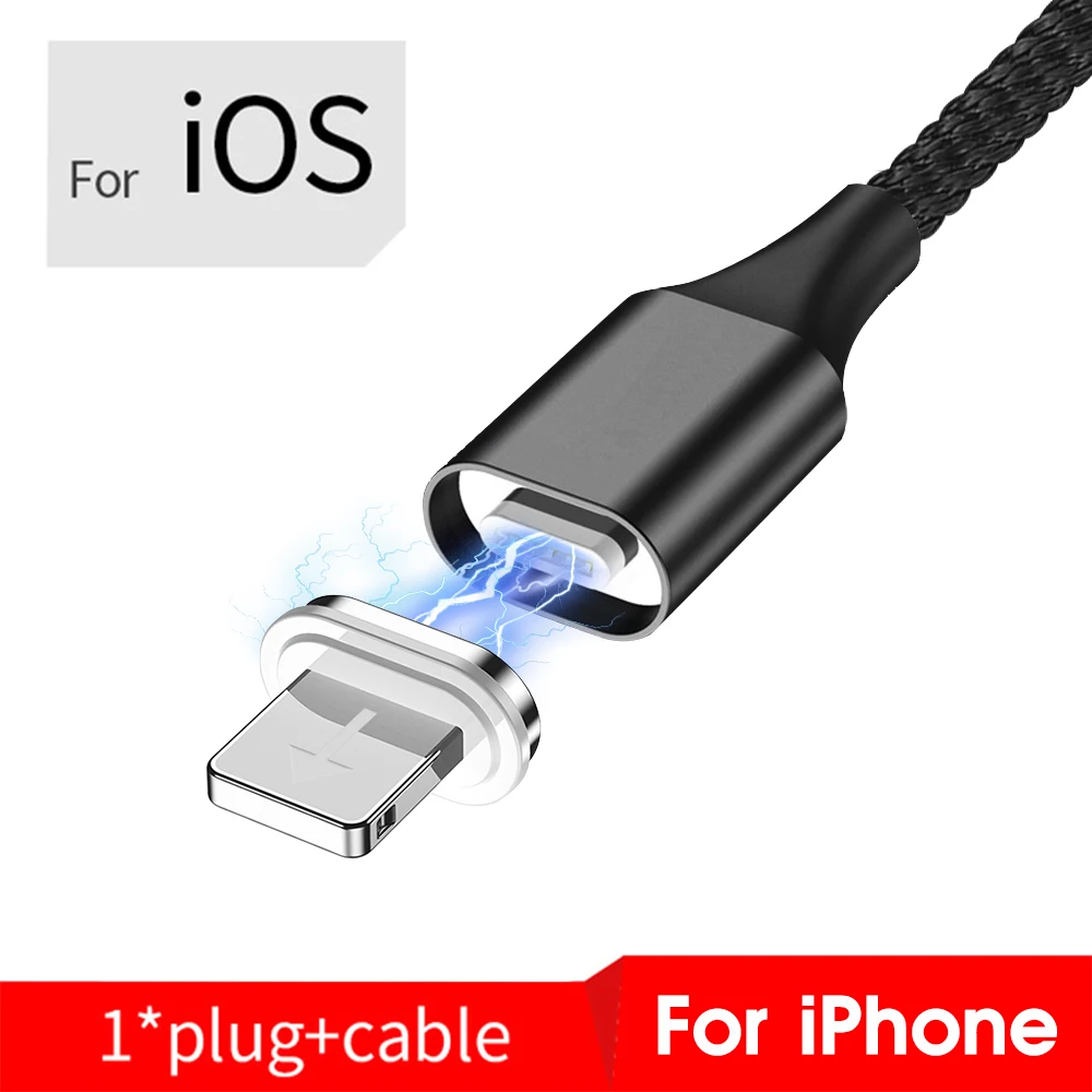 Black For iOS Кабель Micro usb type C быстрая зарядная Кабельная линия для iOS Android магнитные кабели для мобильных телефонов для iPhone 6 6S 7 8X5 кабель - Цвет: Black For iOS