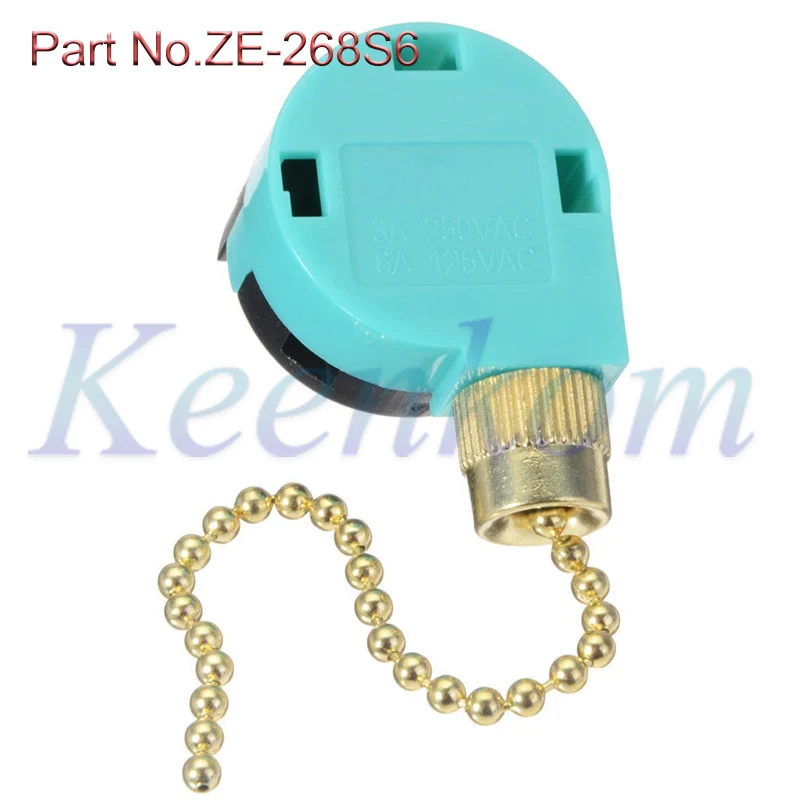 ZE-268S6 Pull Chain Switch For Zing Ear 3 Speed Pull Chain Control Ceiling Fan Replacement Speed Control Switch (Brass) New