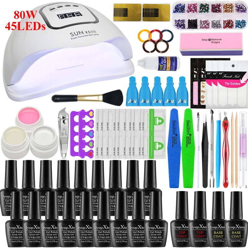 Маникюрный набор 24 Вт/45 Вт/80 Вт Светодиодный УФ-лампа набор для ногтей 18 шт. Набор для гель-лака наборы для ногтей Электрический Маникюрный аппарат Набор ручек