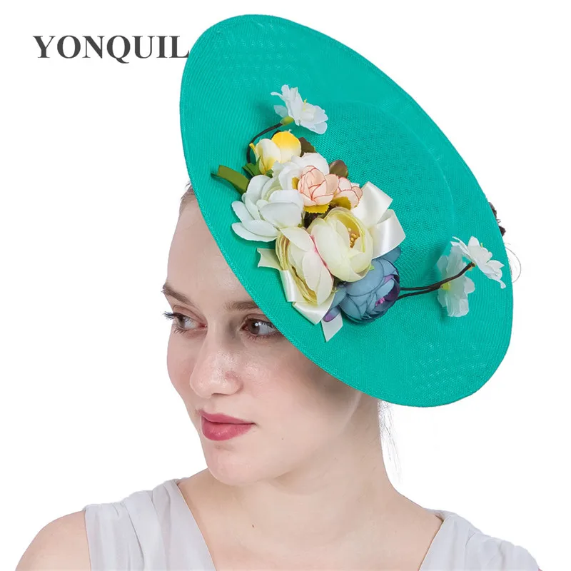 

Imitation Sinamay Big Fascinator Hat Hair Pin Bride Women Fashion New Headpiece For Kenducky Club Chapeau Cap Flower Accessories