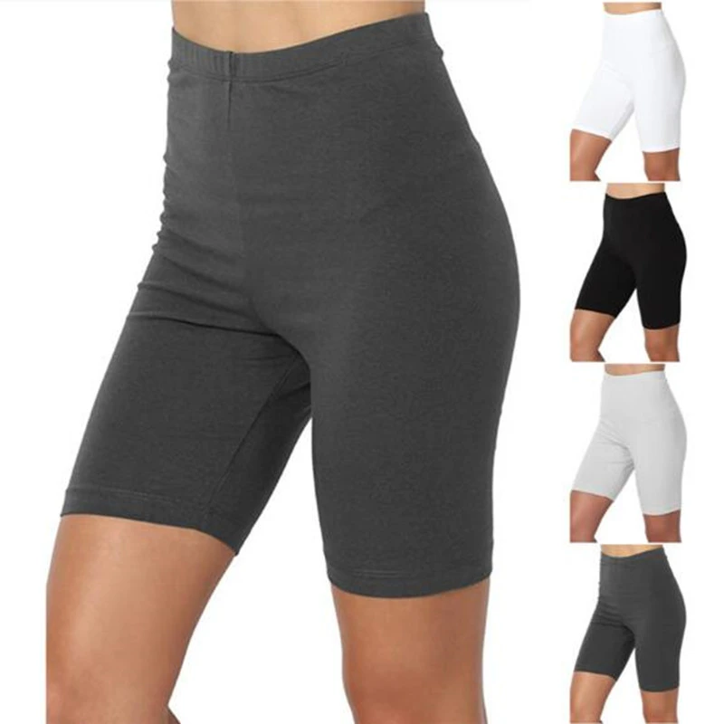 linen shorts Ladies Outdoor exercise Plain Active Summer Cycling Shorts Stretch Basic Short Hot Solid Black Soft wear Shorts for women female high waisted shorts