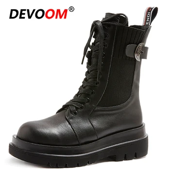 

Black Ankle Boots For Women 2020 Chunky Sneakers Boots Punk Fashion Designer Platform Leather Boots Women Doc Female Shoes 40