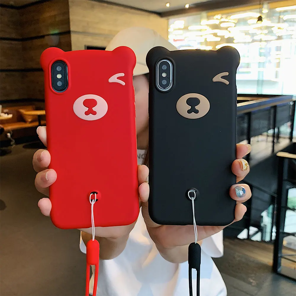 

KISSCASE lovely Bear Silicone Case For iPhone X XS XR XS MAX 7 8 Lanyard TPU Shockproof Case For iPhone 7 8plus Protective Cover