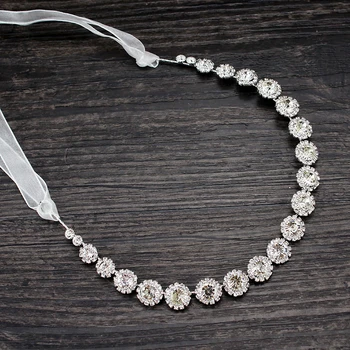 

Trendy Round Crystal And Rhinestone Bride Hair Band Ribbon Wedding Headband Bridal Headdress For Women Hair Jewelry