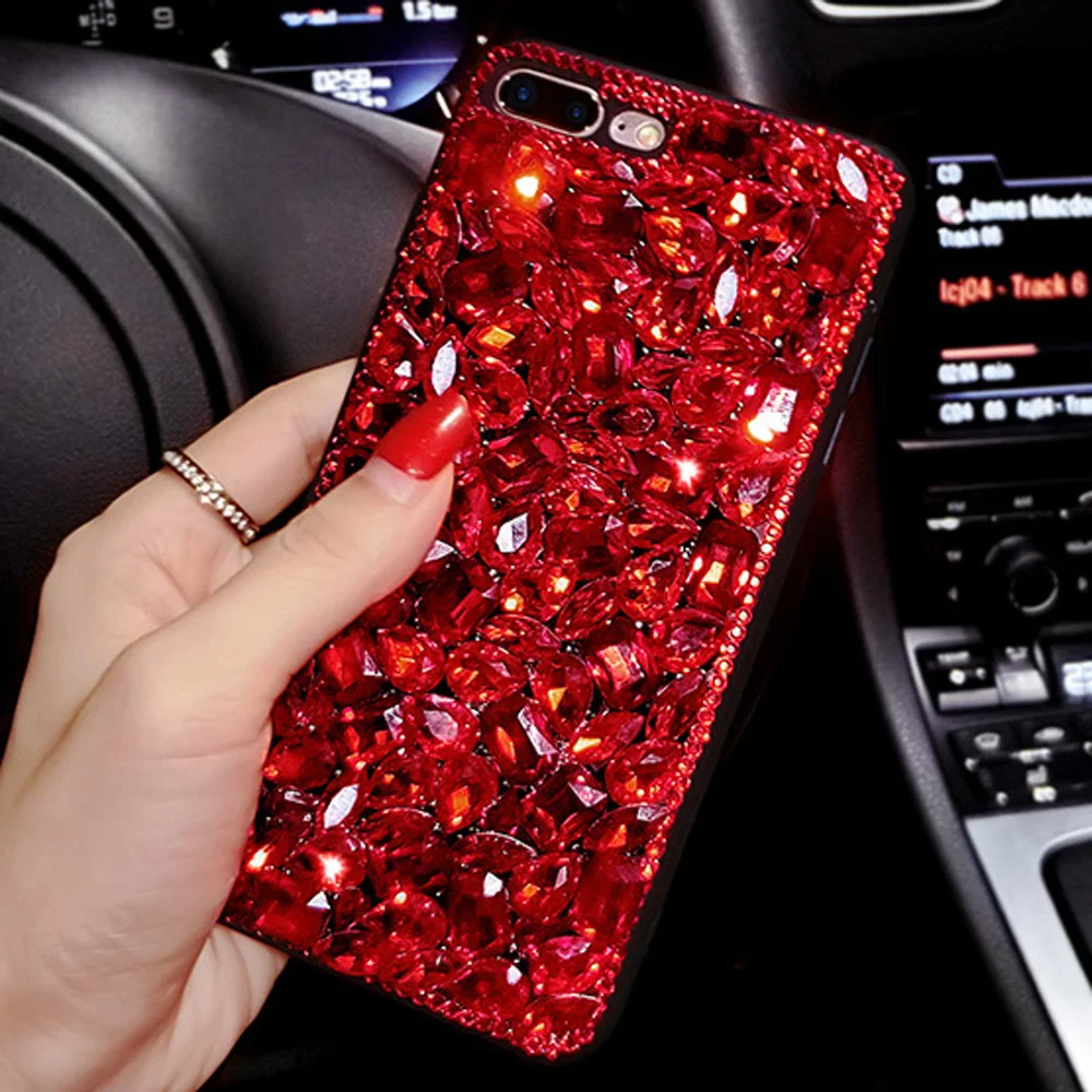 Sunjolly Red Diamond Cases Bling Rhinestone Phone Cover coque for iPhone 12 Mini 11 Pro Max XR XS MAX 8 7 6S 6 Plus Cases fundas