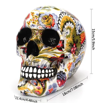

Creative Colorful Pattern Skull Ornaments Resin Halloween Horror Modern Skull Statue Personality Home Decoration Table Grade