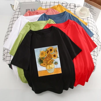 

Van Gogh Famous Sunflower Graphic Print T-shirt Ropa Mujer Harajuku Retro Women's shirt art Casual O-neck Multicolor Pop Tshirt