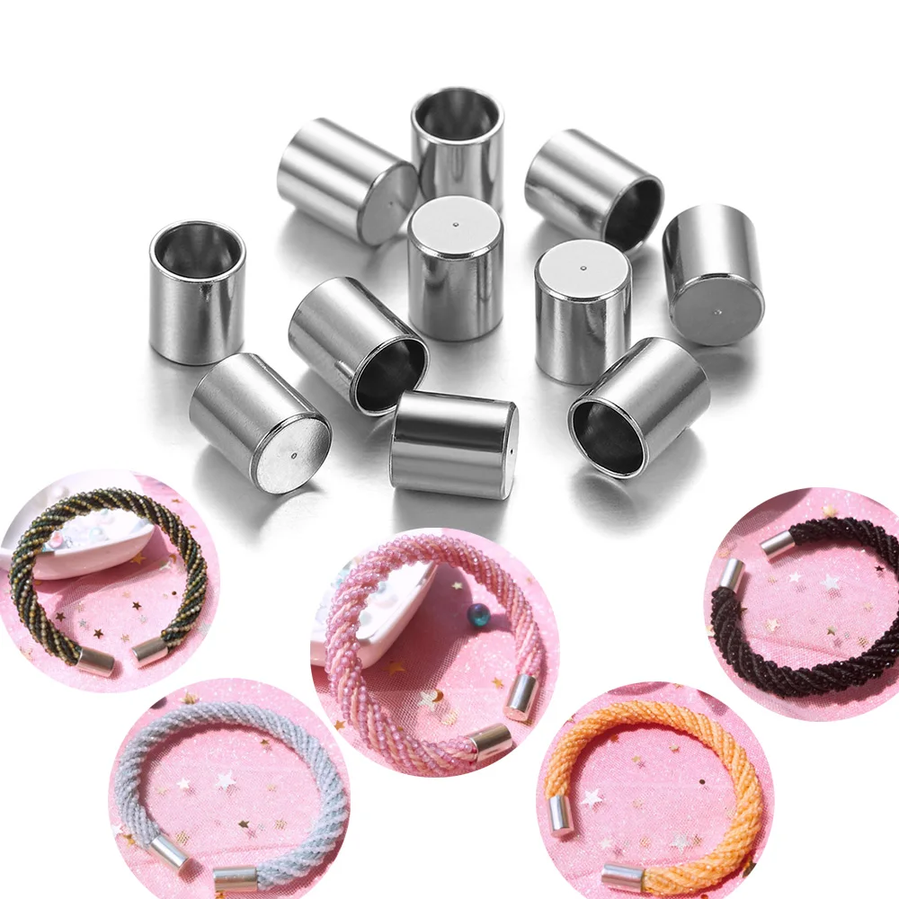 

20-30pcs/lot Stainless Steel End Caps Leather Cord Fastener Fit 1.2-10mm Ropes Connectors For DIY Bangle Jewelry Making Supplies