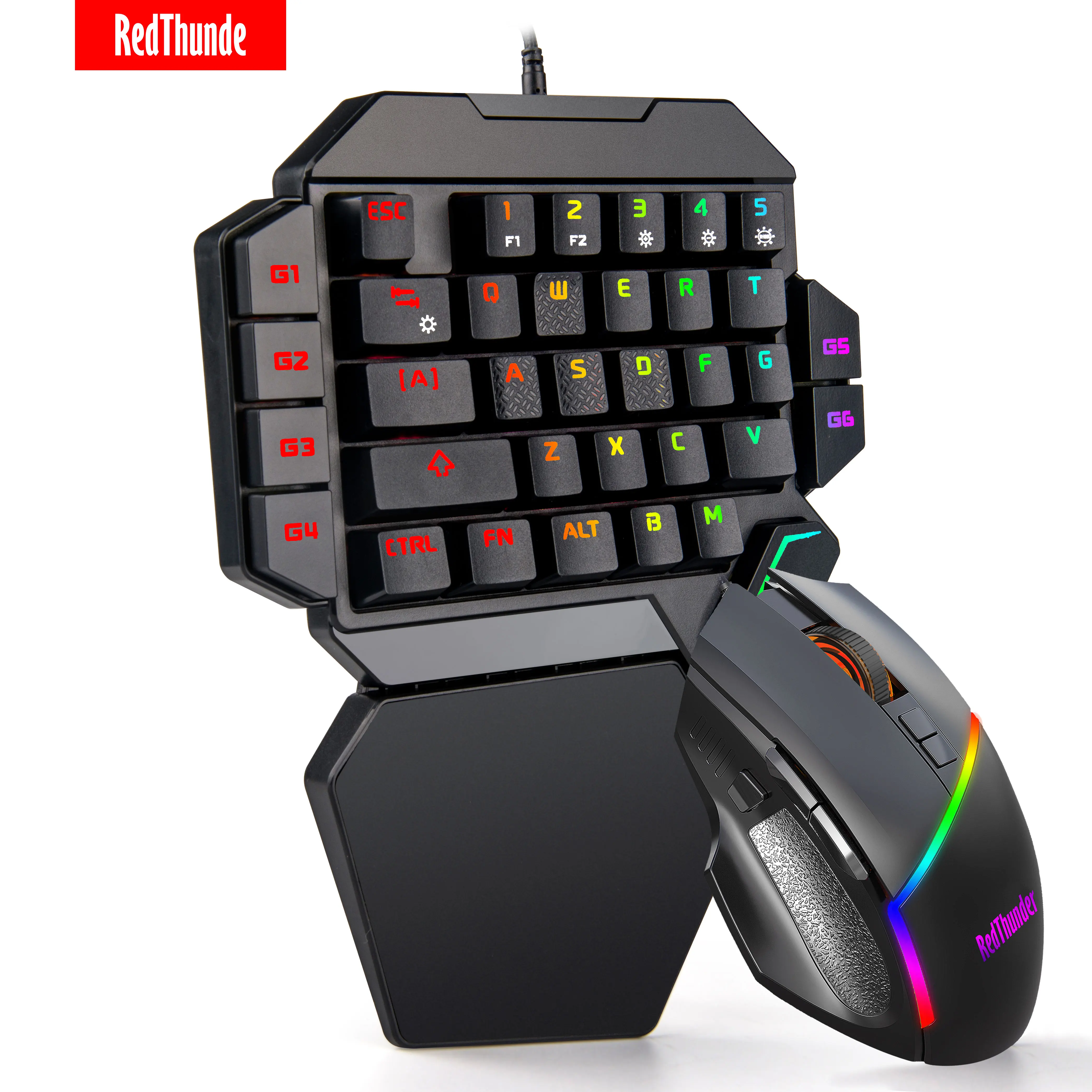 RedThunder teclado de juego de una sola mano RGB retroiluminado portátil Mini teclado de juegos control de juegos ergonómico para PC PS4 Xbox Gamer