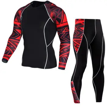 

2019 2 Piece Tracksuit Men Compression Long sleeve t shirt kit Print Sweatshirt+leggings Fitness Thermal underwear 9.2