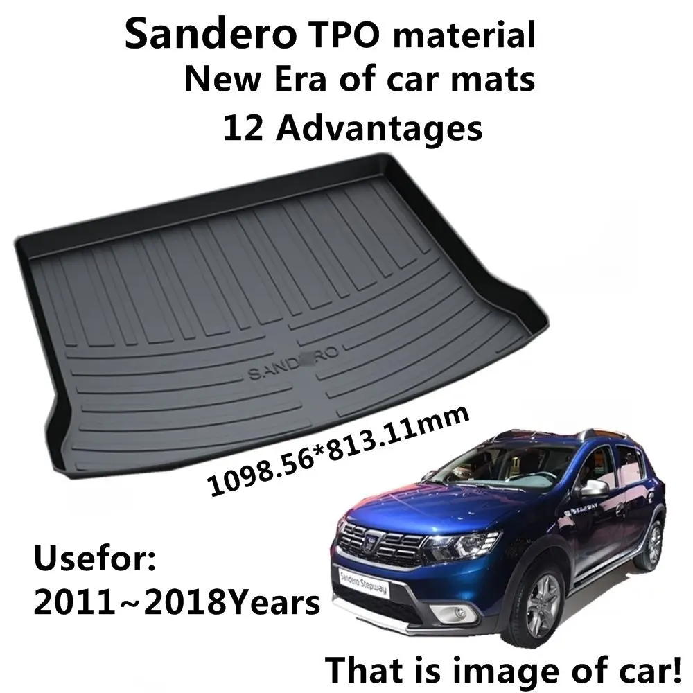 

SJ ALL Weather TPO Car Trunk Mats Tail Boot Cargo Liner Cover Rear Cargo Tray Luggage Pad For Renault Sandero 2011 12 2013-2018