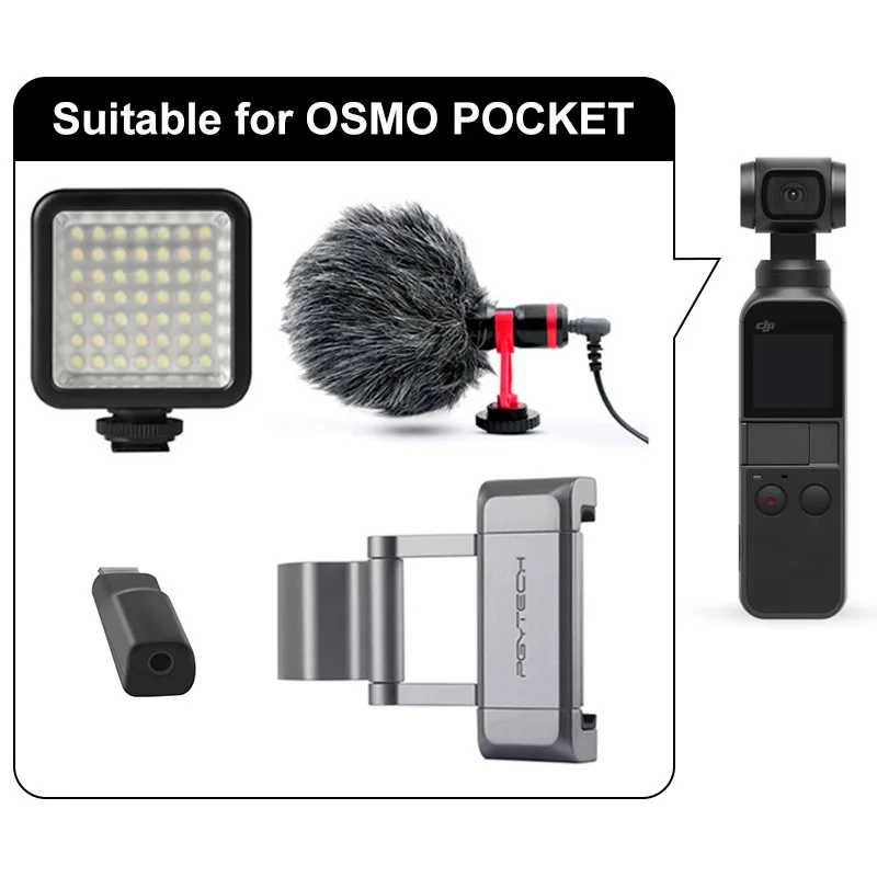  Optional 3.5mm Mic Adapter PGYTECH Smartphone Mount Cold Shoe Mount 49 LED Light Microphone For DJI