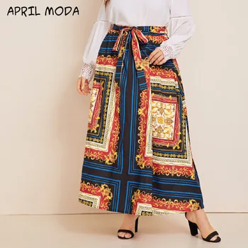 

Plus Size Printed Bow Chiffon Skirt Fashion Casual Commuting A Word Flower Case Skirts 2020 Spring New