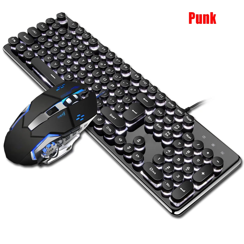 blue Punk Новая Механическая USB Проводная клавиатура мышь комбо с подсветкой игровая клавиатура набор мышей с кристальной панелью DOM668 - Цвет: blue Punk