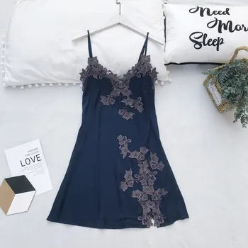 

Sexy Satin Intimate Lingerie Nightgown Spaghetti Strap Nightdress Lady Lace Nightwear Sleepwear Lace Sleepdress Home Clothes