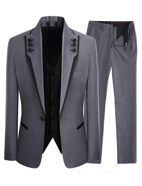 

Grey Men Suit Slim Fit 3Pieces Men Wedding Tuxedos Prom Custom Made Latest Design Business Mens Suits (Jacket+Pants+Vest+Tie)
