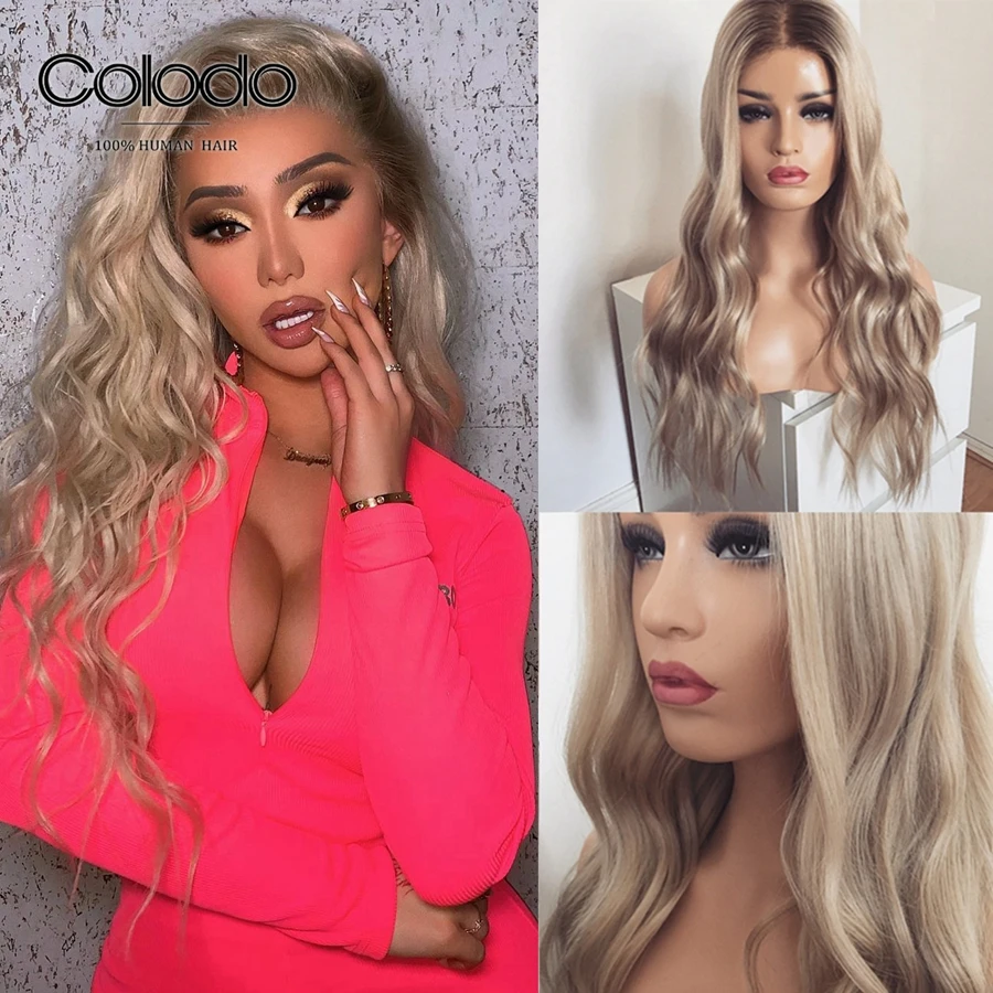 Парики из бразильских волос COLODO Remy пепельно светлый парик с фронтальным кружевом