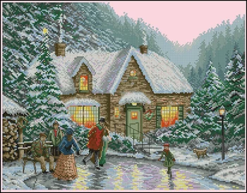 

14/11/22/25/28/18/16CT Beautiful Lovely Counted Cross Stitch Kit Skating Skate Winter Snow Christmas Sweet Memory