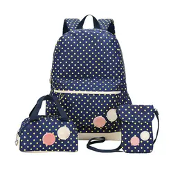 3 шт./компл. детский модный рюкзак водостойкий износостойкий комплект школьных сумок в горошек с сеткой и бантиком, не надавливая высокая