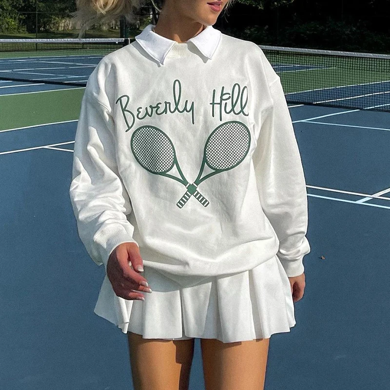 Camiseta corta holgada de algodón con de tenis para mujer, ropa deportiva, traje de tenis, moda urbana Primavera e invierno, 2022 - AliExpress