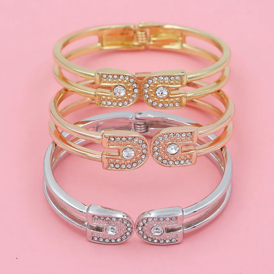 

TSROUND 3-Tone Gold Silver Rose Color Highly Polished Costume Jewelry Bracelet Bangles for Women