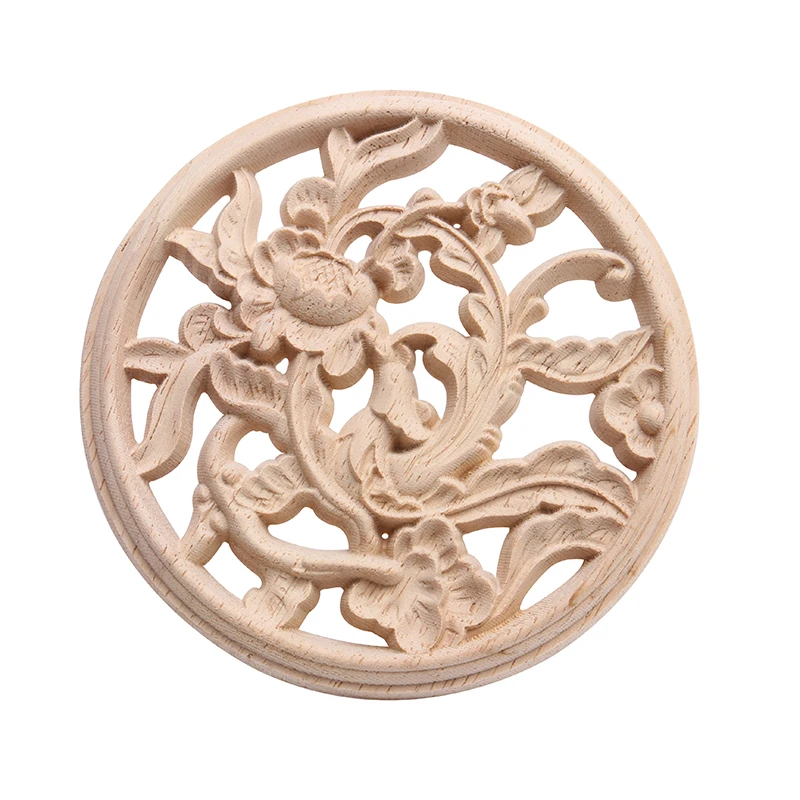 

Wood Applique Onlay Wood Decal Exquisite Unpainted Decoration Rubber Wood European Decoration Oval Home Cabinet Window Hot Sale