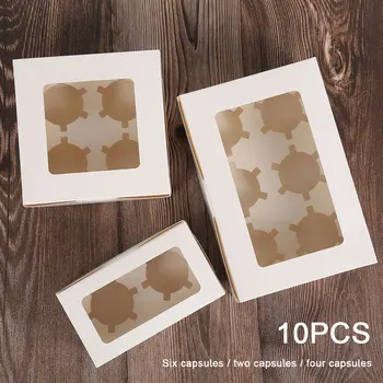 

10Pcs Clear Windowed Cupcake Boxes with Removable Tray for 2/4/6 Cups Cake for Party Christmas Food Kitchen Accessories