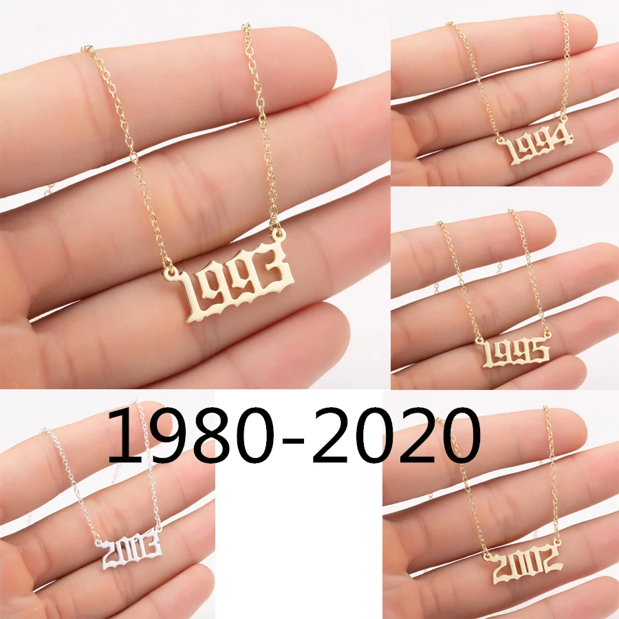 Oly2u 1980-2020 год ожерелья с цифрами из нержавеющей стали, золотой цвет, на заказ, подвеска на день рождения, ожерелья, подарки для друзей, оптовая продажа Oly2u 1980-2020 год ожерелья с цифрами из нержавеющей стали, золотой цвет, на заказ, подвеска на день рождения, ожерелья, подарки для друзей, оптовая продажа