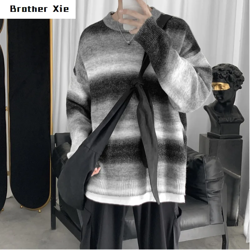 

Winter Gradient Sweater Men's Warm Fashion Tie Dye Casual O-Neck Knit Pullover Man Wild Loose Long Sleeve Sweater Male Clothes