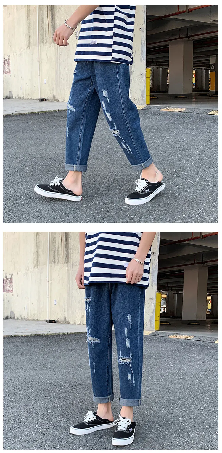 Ripped Jean Mens Street Wear Denim Chic 