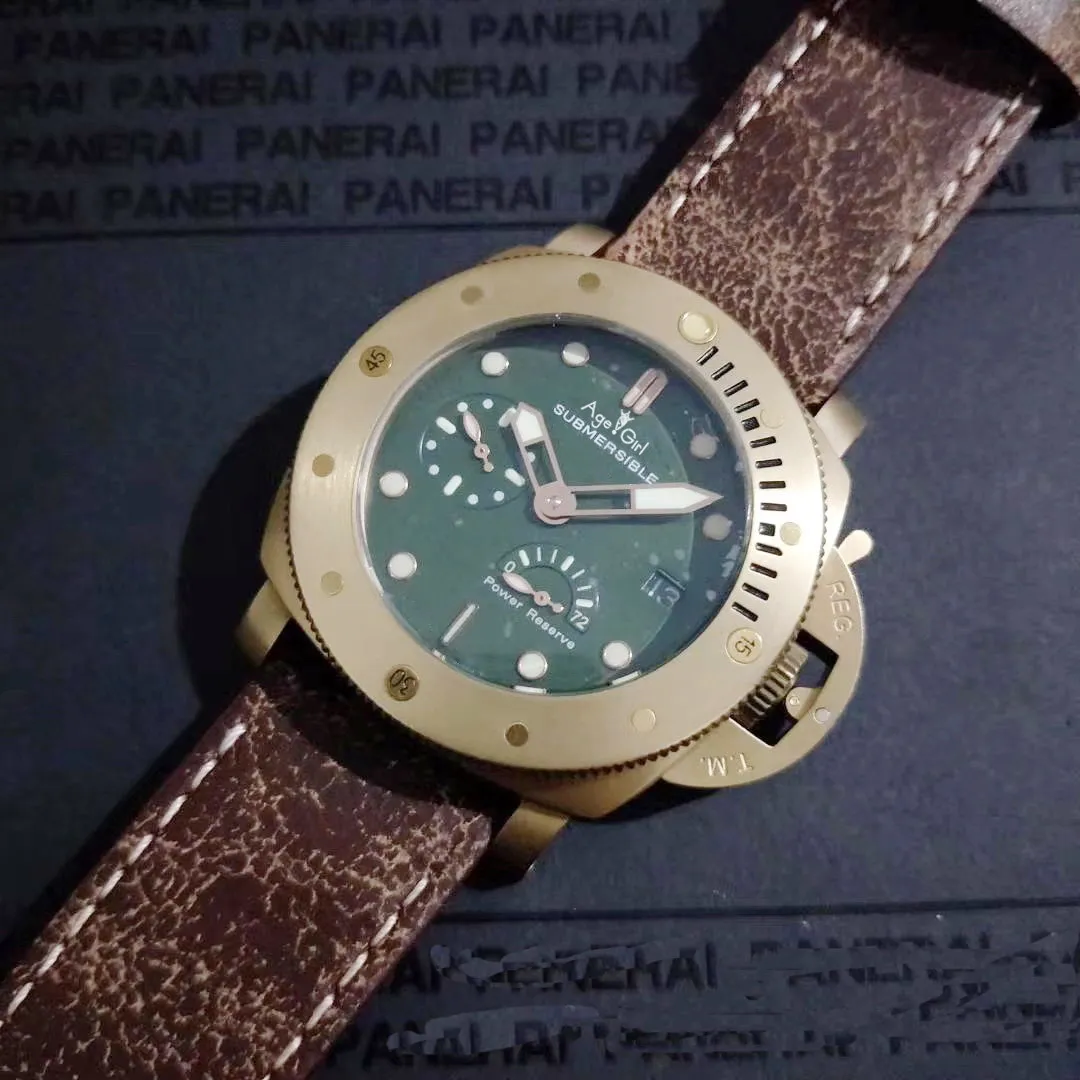 

Luxury Brand New Men Automatic Mechanical Sapphire Stainless Steel Power Reserve Brown Leather Bronze Special Edition 1950 Watch