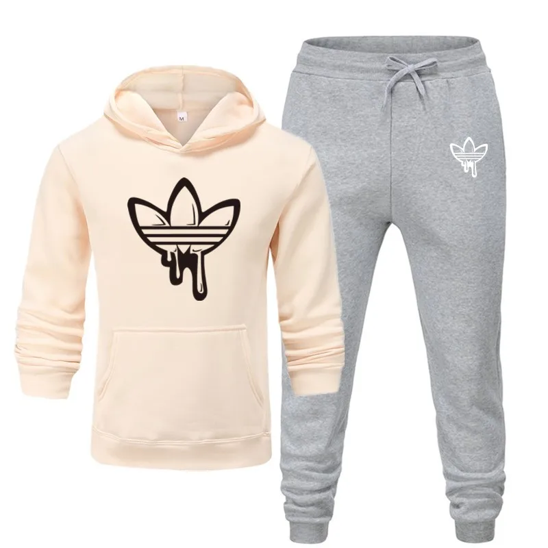 C-khaki light gray Зимний брендовый теплый спортивный костюм, флисовый плотный спортивный костюм, толстовки, мужской костюм, толстовка+ штаны, костюм hombre - Цвет: C-khaki light gray