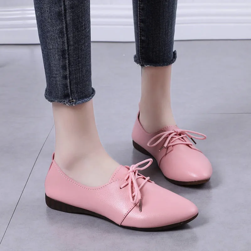 Big Size Spring Women Flats Shoes Women Genuine Leather Flats Ladies Shoes Female Cutout Slip on Ballet Flat Loafers women loafers
