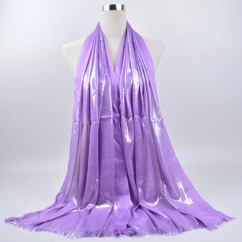 light purple Мерцающий люрекс хиджабы-шарфы бахрома Исламский длинный платок женский металлический мусульманский головной платок Арабская скромность тюрбан легкая головная повязка - Цвет: light purple
