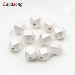 Gold and Silver Natural Geometric Wooden Beads - 16mm 10pcs (White Silver Color)