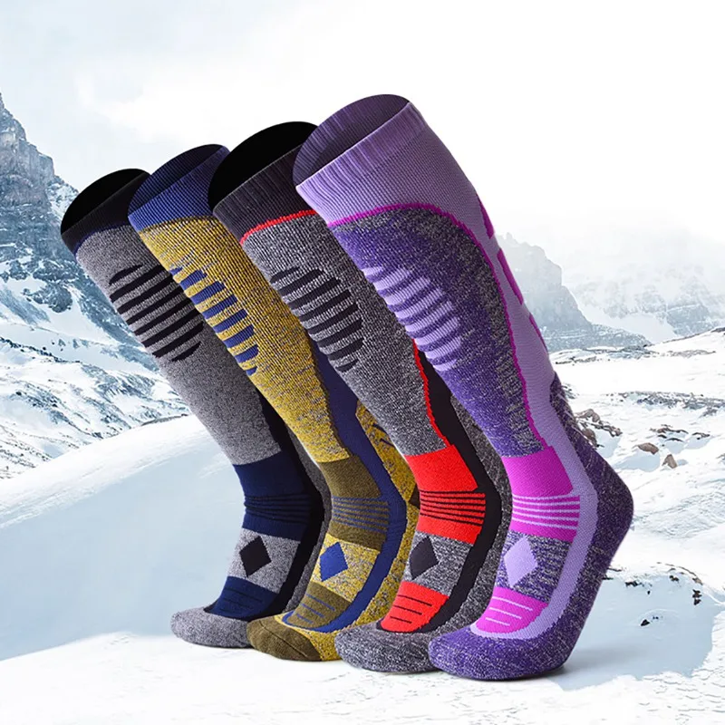 Skiing Socks Knee High/Long Thick Thermal Elastic Shock Absorption Hosiery Climbing Hiking Footwear Accessories