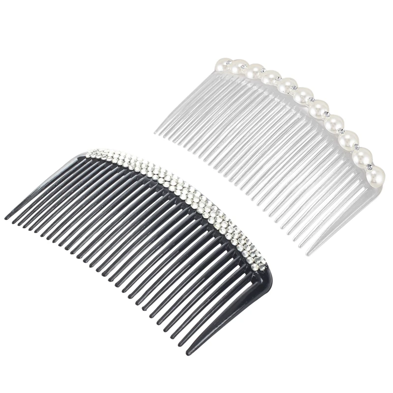 

1Pcs White Faux Pearl Rhinestone Decorative Hair Comb Clip Hair Clip for Lady & 1Pcs Bling Bling Triple Rows Crystal Black Comb