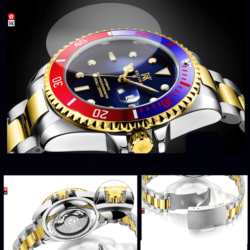 WEISIKAI Лидирующий бренд класса люкс часы для дайвинга автоматические механические часы спортивные мужские часы для дайвинга мужские наручные часы Relogio Masculino